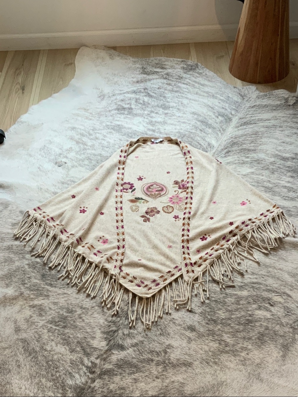 Johnny Was Cashmere Embroidered Fringe Wrap